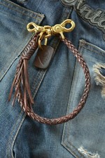 Braided Chain Wallet Brown Vintage Genuine Cowhide Leather Wallet Chain for Men