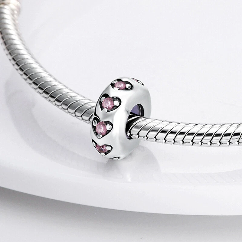 MULA Neue Herz Spacer Bead DIY Charm AAA CZ Für Frauen Armband 925 Versilbert - Bild 3 von 4