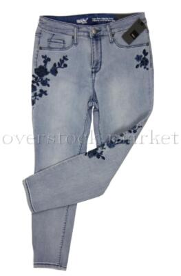 NEU DAMEN MOSSIMO HIGH RISE BESTICKT JEGGING CROP! MITTELBLAUE SORTE