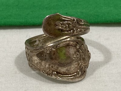Vintage WM.A. Rogers Oneida LTD signierter versilberter LÖFFEL-BYPASS-RING GRÖSSE 7