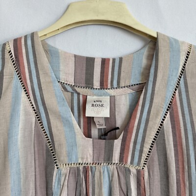 NWT Knox Rose Womens Dress Striped 3/4 Sleeves Lightweight Linen Blend Boho Sz S