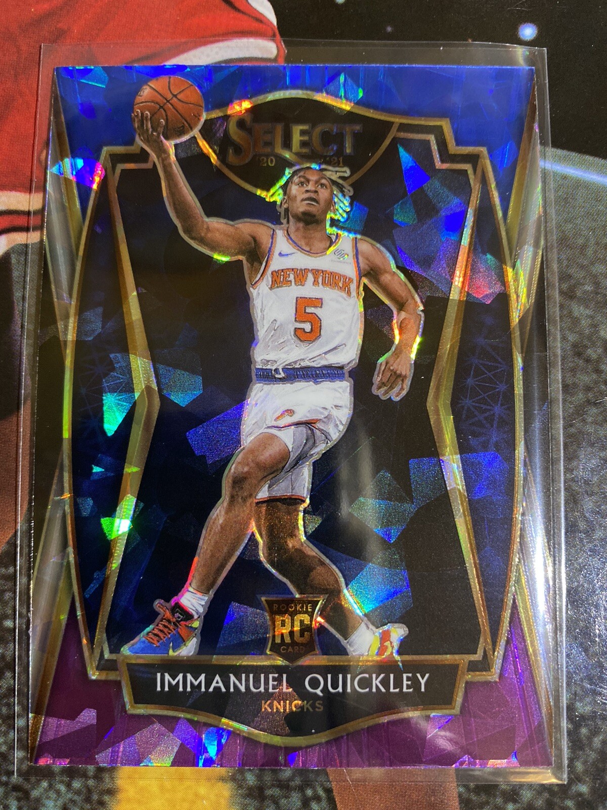 2020-21 Select Premier RC #172 Immanuel Quickley Blue White Purple Cracked Ice