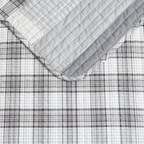 Fairview 2-Piece Gray Plaid Cotton Twin Quilt Set - Picture 2 of 10