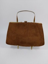 Vintage Ande Clutch Bag Brown Ultra Suede Gold Trim Clamshell Great Condition