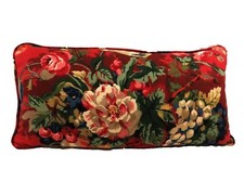 Red Rose Floral Kaufmann Throw Pillow Cover Lumbar Decorative Trim Corded Custom