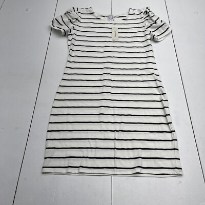 Blue Rain White Black Stripe Puff Sleeve T Shirt Dress Women's