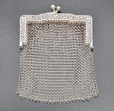 ANTIQUE VICTORIAN STERLING SILVER/800 ENGRAVED PURSE/MESH/SAN FRANCISCO/C1900