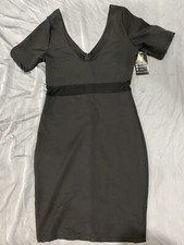 Ladies Sheer Panel V-Neck Dress Black