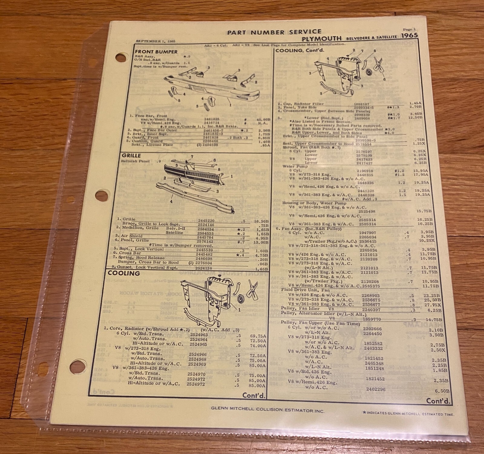 1965 Plymouth Belvedere Satellite Parts Catalog Mopar 65 OEM Part Numbers