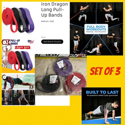 Iron Dragon Fitness Pull Up Resistance Bands X3 Home Exercise Power Band Set