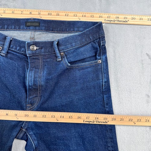 Uniqlo Selvedge Slim Straight Jeans Mens 34x34 Dark Blue Wash Stretch Denim - Picture 10 of 14