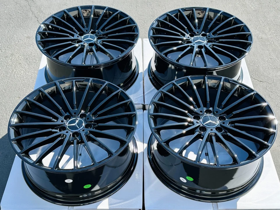 4 件全新 19 英寸光泽黑色车轮 19x8.5 平方轮辋适用于梅赛德斯奔驰 E 级 — 第 4/4 张图片
