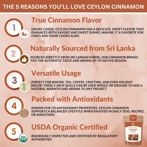 Bastoncini di cannella di Ceylon biologici - 16 once, 3,5" penne di cannella vera, USDA biologico - Foto 2 di 7