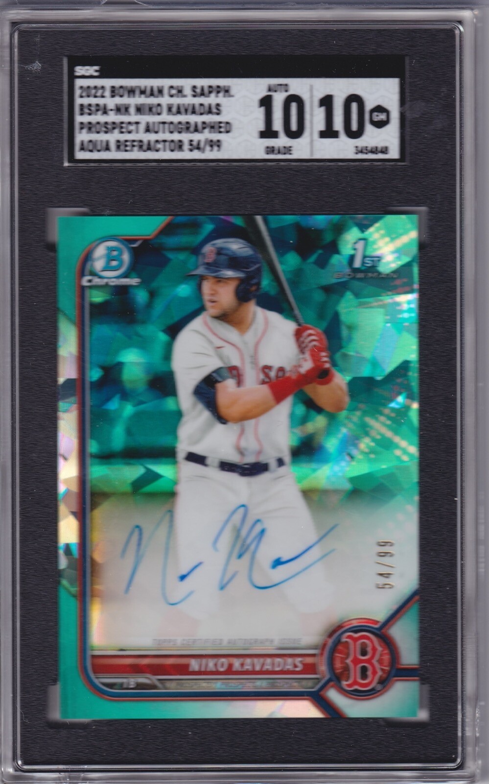 2022 Bowman Chrome Sapphire Niko Kavadas Aqua Refractor Autograph /99 SGC 10 10