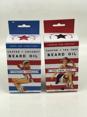 2 SET The American Dream Co Castor & Tea Tree Beard Oil 2 fl oz each Renews NIB