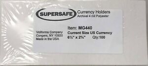 100 Museum Grade Archival Mylar Currency Sleeves for US Cover Size MG460
