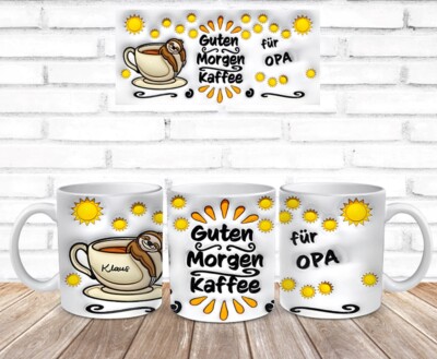 Guten Morgen Kaffee Tasse OPA OMA PAPA MAMA Faultier PERSONALISIERT