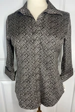 NWT Talbots Petites, 8P, 3/4 Sleeve Collard, V Neck Brown Print Button Down