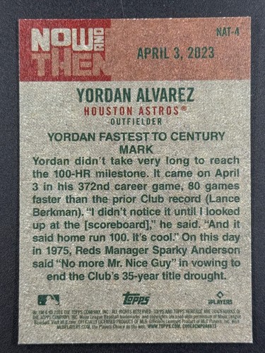 YORDAN ALVAREZ 2024 Topps Heritage High Number Now & Then #NAT-4 Houston Astros - Picture 2 of 2
