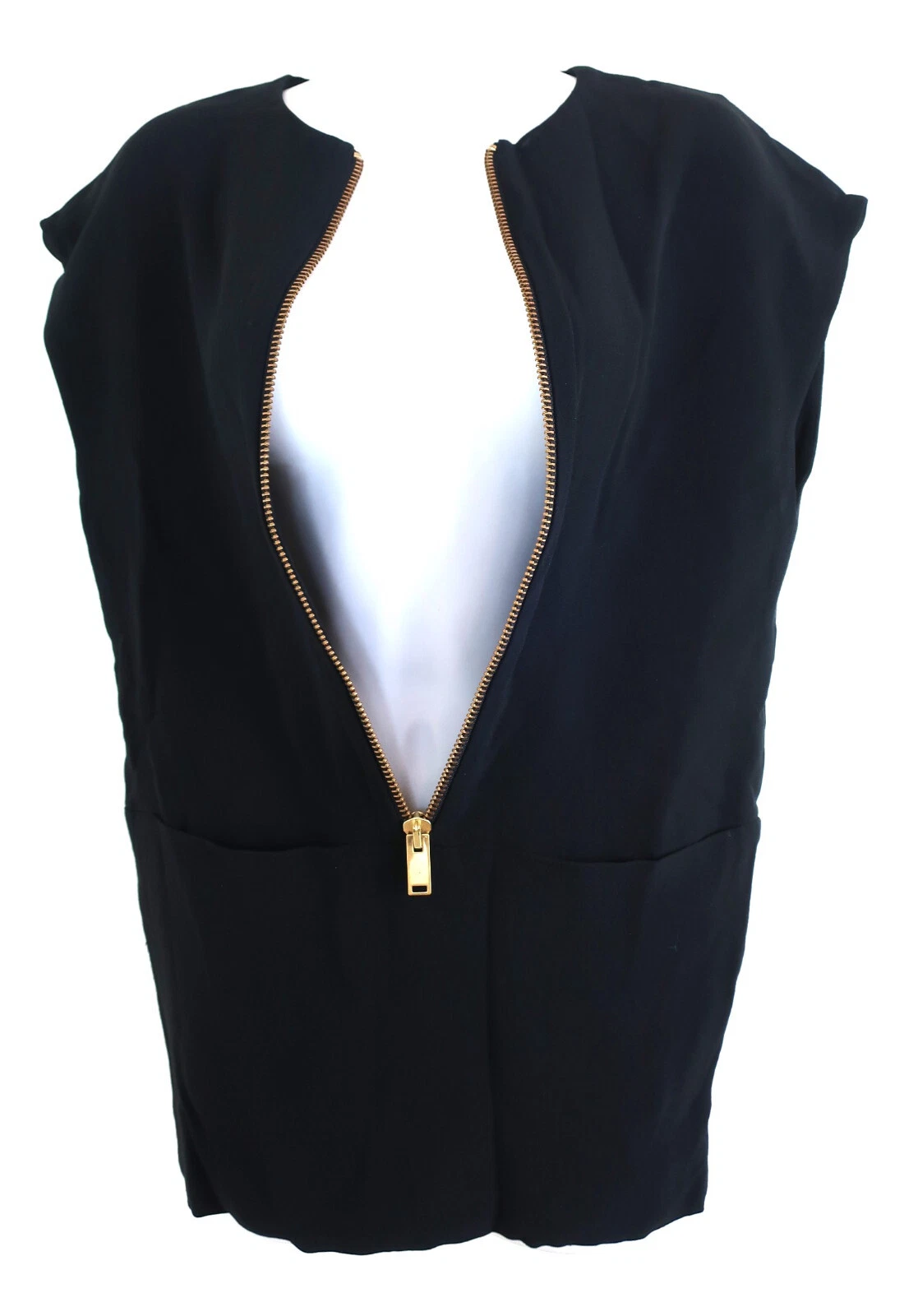 Mini abito CELINE Modele Depose nero viscosa con cerniera XS piccolo 34 taglia 0 2 4