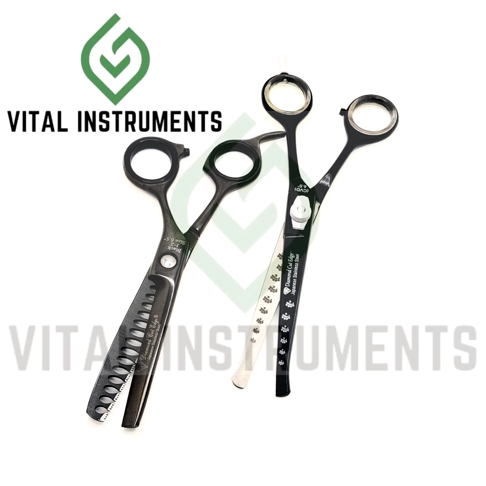 Professional Dog Pet Grooming Curved Scissors 7.5" & Chunker 6.5" Shears Black