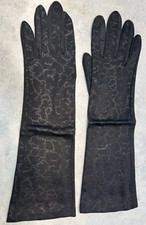 DESIGNER LADIES BLACK NYLON  RAYON DRESS STRETCH GLOVES RAYON LINING SZE 7-7.5