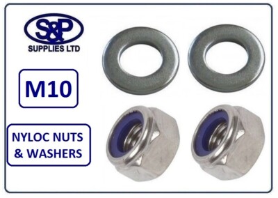 M10/10MM ST/STAHL NYLOC MUTTER KOMPLETT MIT ST/STAHL FLACHSCHEIBE VERSCHIEDENE MENGEN 