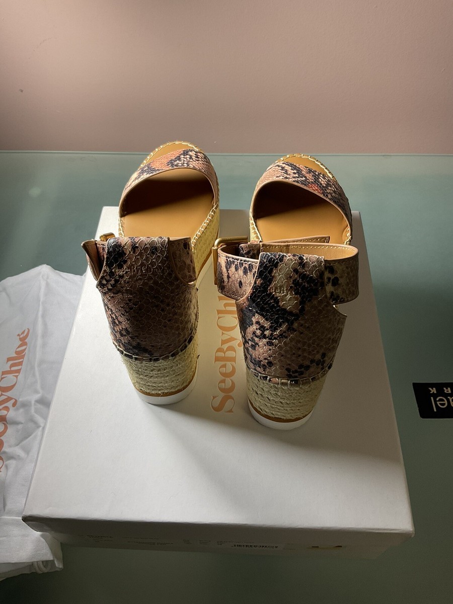 SEE BY CHLOÉ Glyn Snakeskin-Embossed Leather Platform Espadrille