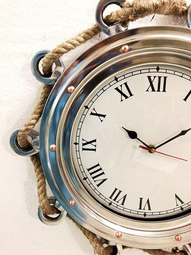 Antiguo reloj de pared náutico de 16" yute marino cuerda barco ojo de buey decoración del hogar - Imagen 4 de 5