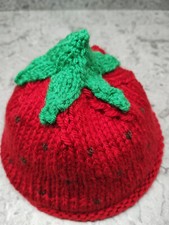 Hand knitted baby 6 -12 months strawberry hat