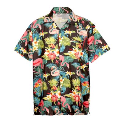 HERREN HAWAII HEMD HIRSCH STRAND HAWAII ALOHA URLAUB AUSGEFALLEN D SCHWARZ CREME SCHWAN