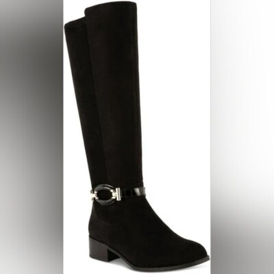NWT Karen Scott Womens Stanell Black Faux Suede Knee-High Riding Boots Size 7M