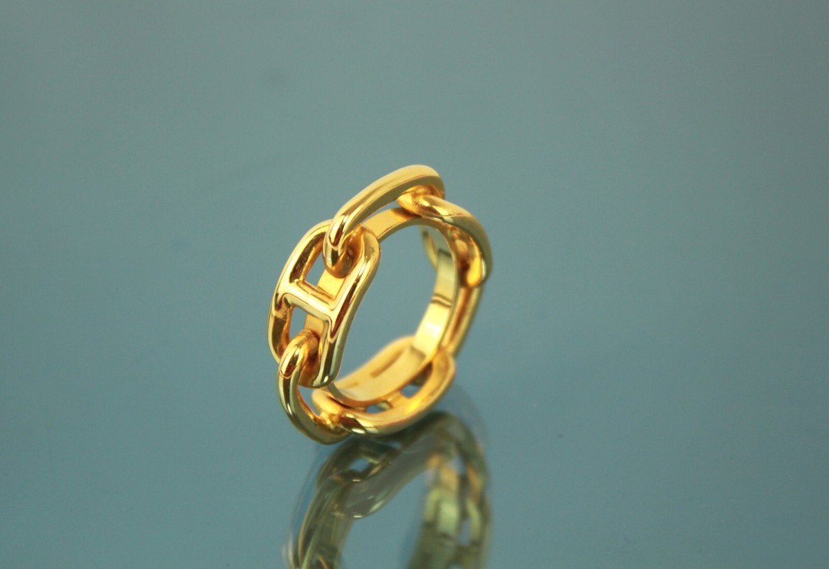 HERMES Chaine D'Ancre Gold Metal Scarf Ring Charm Women's