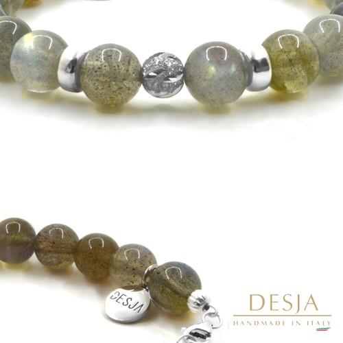 Braccialetto donna pietre dure naturali Labradorite chiusura argento 925 Desja - Imagen 2 de 3
