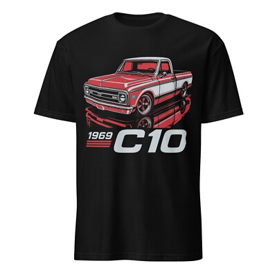 1969 Chevy C10 Pickup Truck T-Shirt   Classic Red & White Vintage Graphic Tee