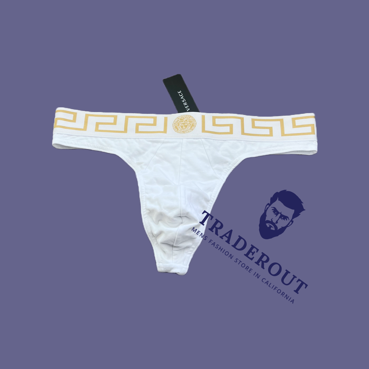 Versace men white Greca Border cotton stretch Thong Underwear size
