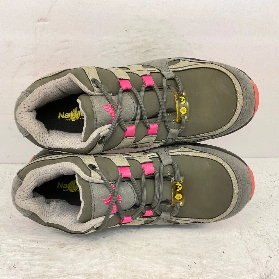 鹦鹉螺女式 N1771 钢头 ESD 运动工作鞋灰色/粉红色 9W 码 — 第 4/4 张图片