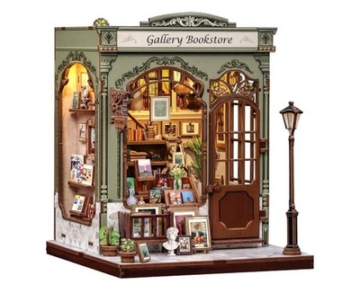 Gallery Bookstore DIY Book Nook Kit - 3D Wooden Puzzle Miniature House & Light