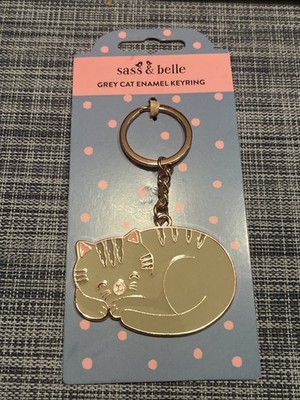 Sass & Belle Grey Cat Enamel Keychain. New.