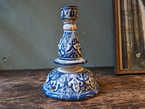 An Islamic Tin Glazed Earthenware Candlestick - Picture 1 of 10