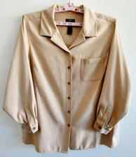 CRAZY HORSE Womens Plus SIze 2 Cafe au Lait Chamois-soft Button-down Shirt-jac