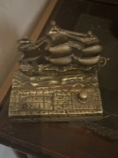 Brass Galleon Ship Paperweight, Nautical Decor with Distressed Patina
