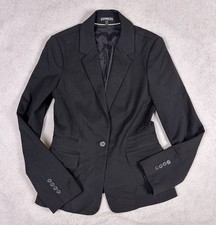 Express Women's 1 Button Blazer Jacket Size 4 Black Suit Coat Lined