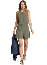 Eddie Bauer Departure Women  s Olive Green Romper Elastic Waist Button Front M