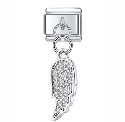 Silber Charm Zirkonia Engelsflügel für italienisches Armband & Nomination Charms 9mm 
