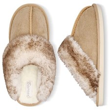 Winter Fuzzy House Slippers Sandals Plush Faux Fur Fluffy Flats 8-9 Brown