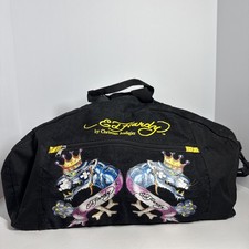 Ed Hardy Double Panther Duffle Bag Gym 00s Tattoo Style Black w/ Red Lining