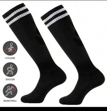Black Knee-High Athletic Socks with White Stripes   pack of 2