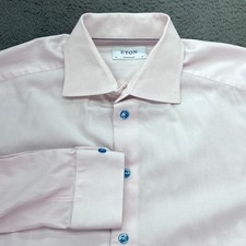 ETON Contemporary Pink Striped Dress Shirt Mens Size 41 16 Blue Button Detail