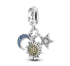 925 Sterling Silver  MOON & STARS DANGLE Charm For bracelets / Necklaces 